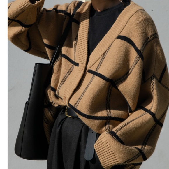 OAK + FORT Sweaters - OVERSIZED PLAID CARDIGAN